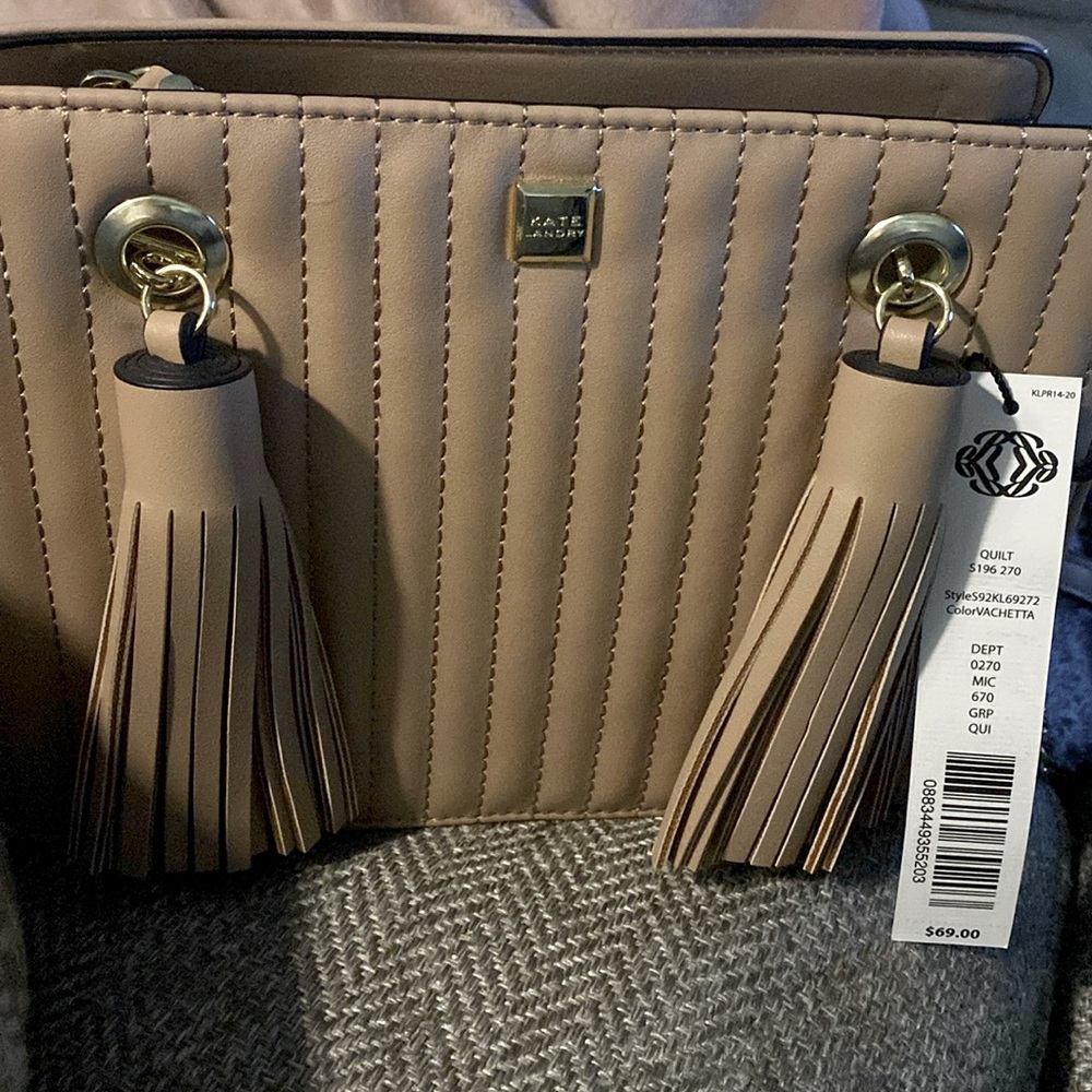 NWT Kate Landry quilt bag with front tassels, gold hardware & chain strap